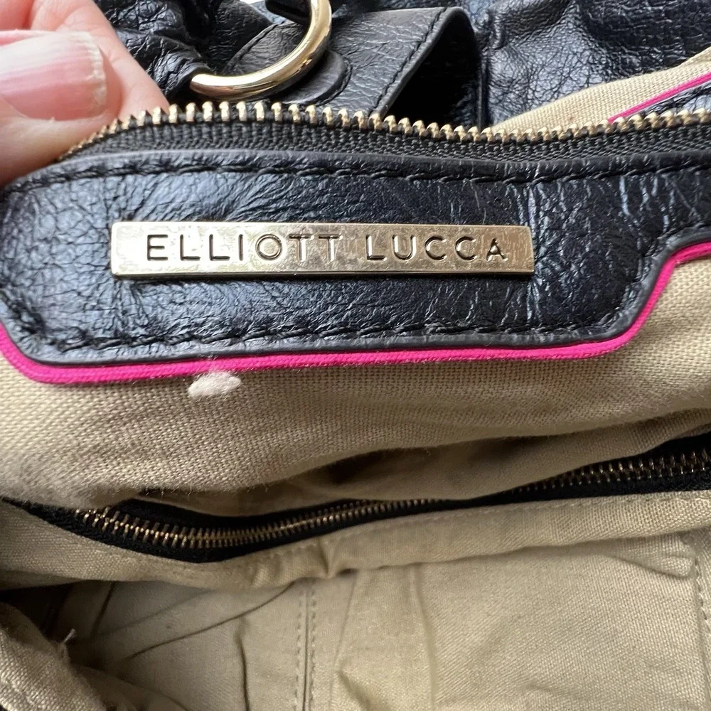 Elliott Luca pebbled black leather and chain purse shoulder bag